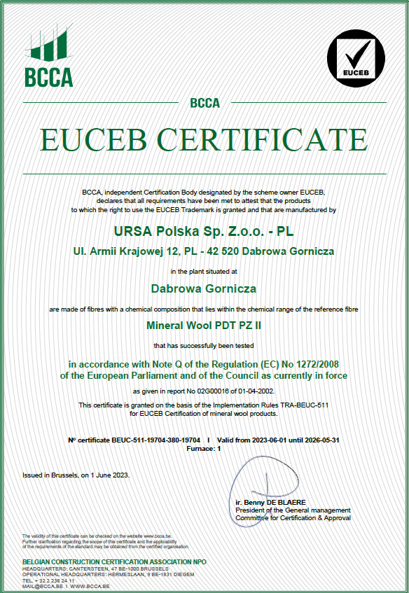 Certifikát URSA EUCEB